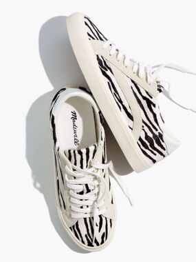 Madewell Low-Top Zebra Calf Hair Sneakers - White/Black, size 7.5
